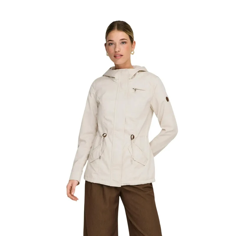 Beige Kapuzenblazer mit Reißverschluss für Damen mit Taschen