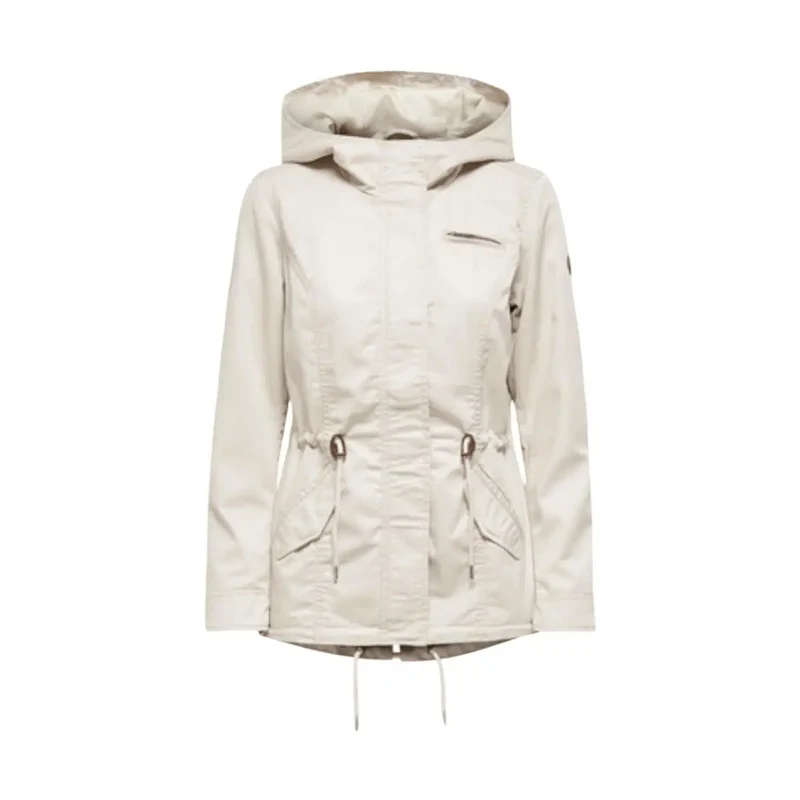 Beige Kapuzenblazer mit Reißverschluss für Damen mit Taschen