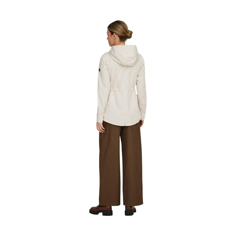 Beige Kapuzenblazer mit Reißverschluss für Damen mit Taschen