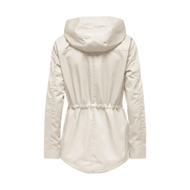 Beige Kapuzenblazer mit Reißverschluss für Damen mit Taschen