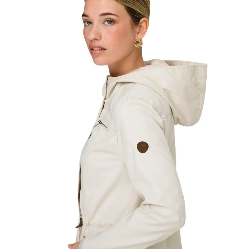 Beige Kapuzenblazer mit Reißverschluss für Damen mit Taschen