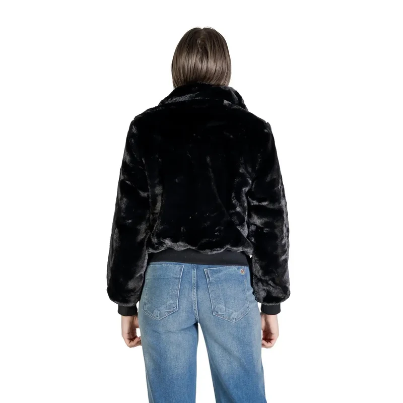 Schwarzer Polyester-Blazer mit Reißverschluss und Taschen für Damen
