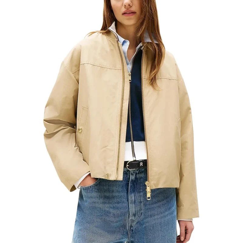 Tommy Hilfiger Damen Beige Blazer aus Bio-Baumwolle mit Reißverschluss