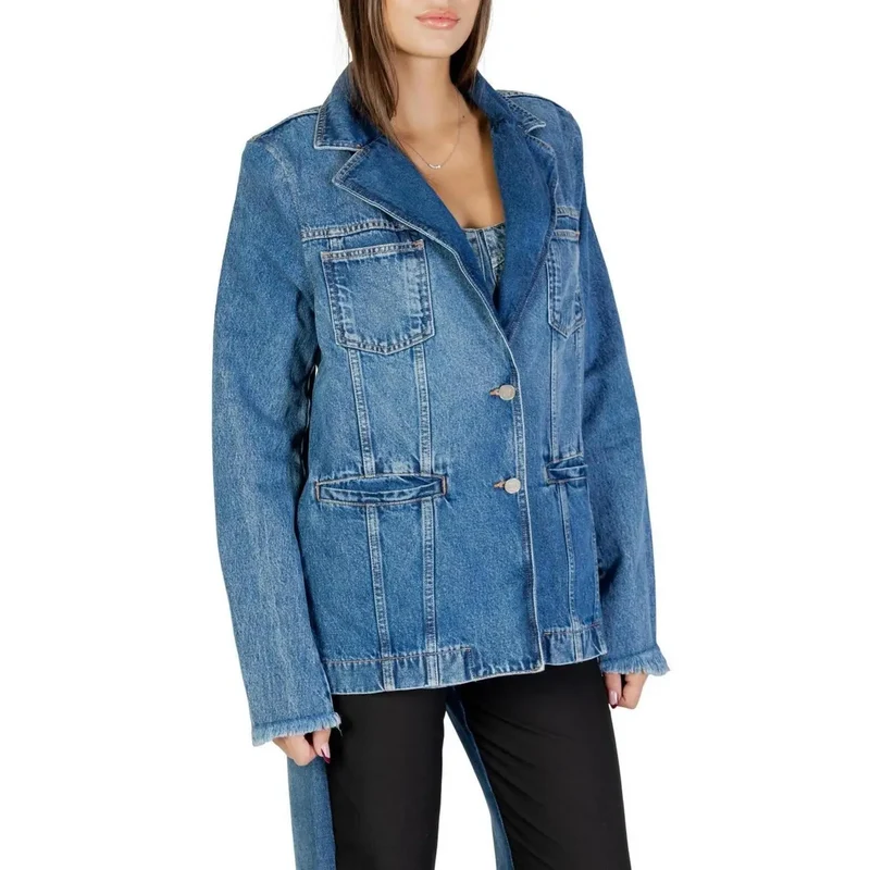 Blauer Langarm-Blazer mit Vordertaschen für Damen