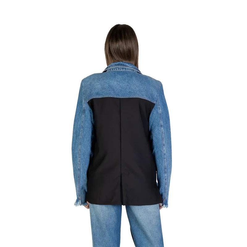 Blauer Langarm-Blazer mit Vordertaschen für Damen