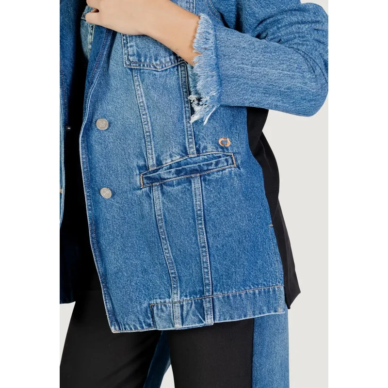 Blauer Langarm-Blazer mit Vordertaschen für Damen
