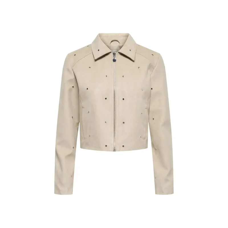 Jacqueline De Yong Beige Langer Blazer mit Reißverschluss und Taschen