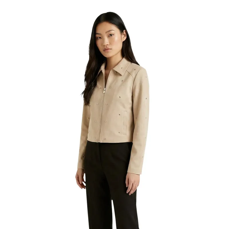 Jacqueline De Yong Beige Langer Blazer mit Reißverschluss und Taschen
