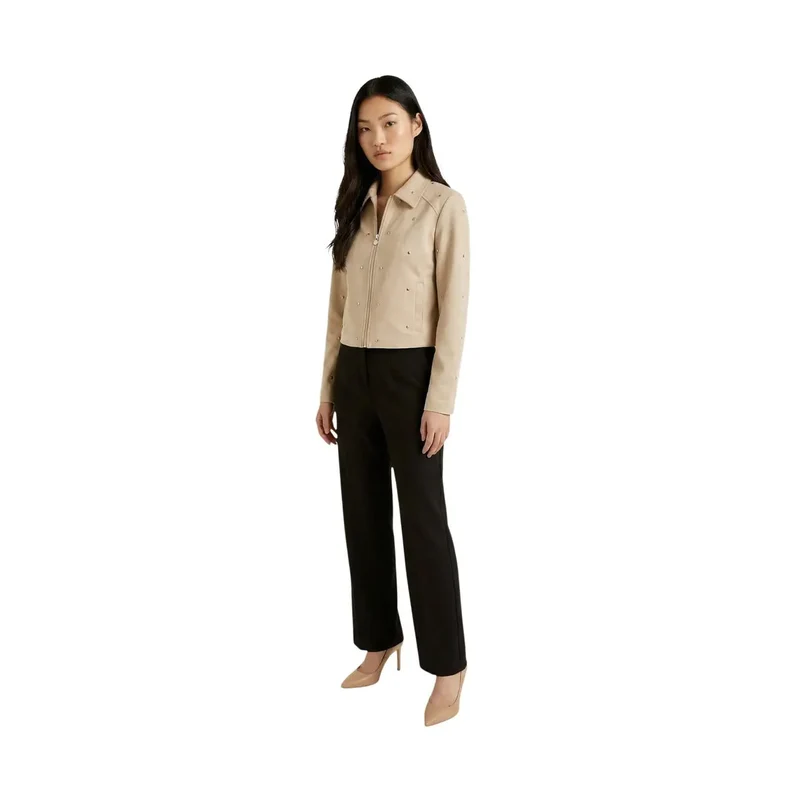 Jacqueline De Yong Beige Langer Blazer mit Reißverschluss und Taschen