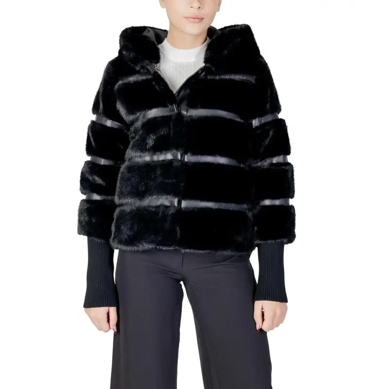 Schwarzer Kapuzen-Blazer aus Polyester für Damen