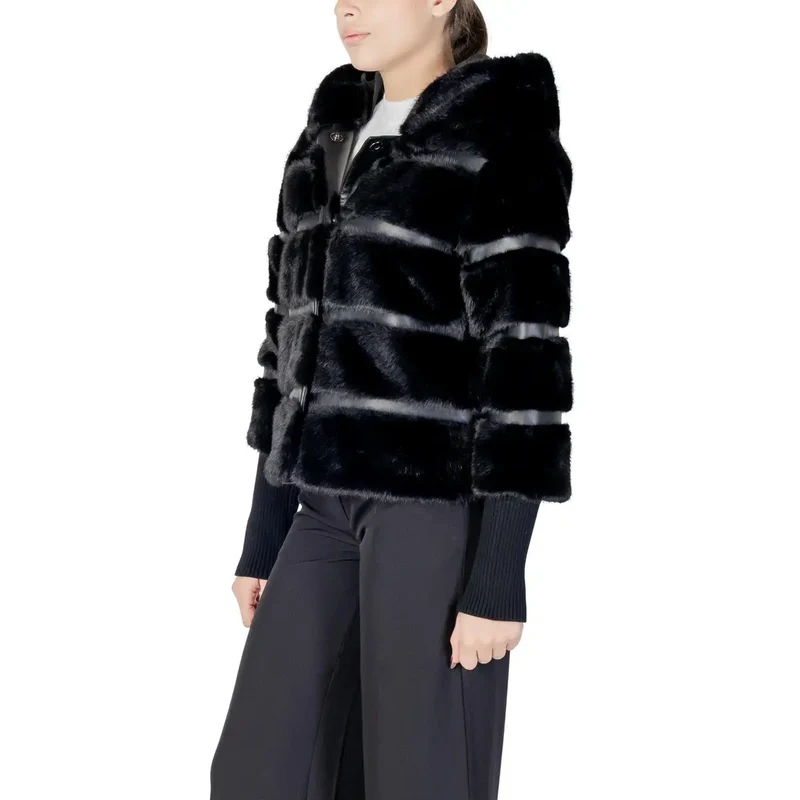 Schwarzer Kapuzen-Blazer aus Polyester für Damen