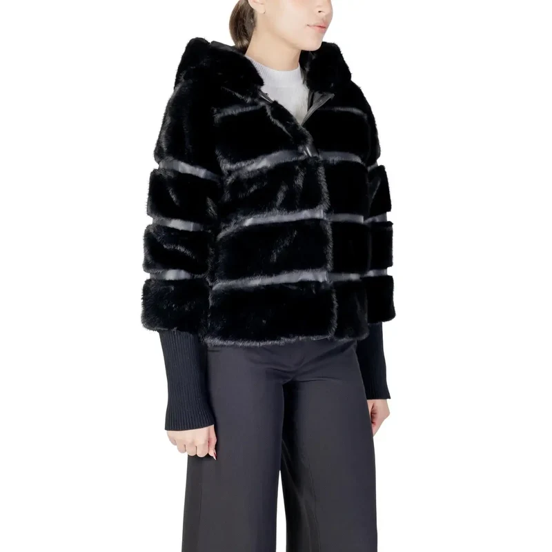 Schwarzer Kapuzen-Blazer aus Polyester für Damen