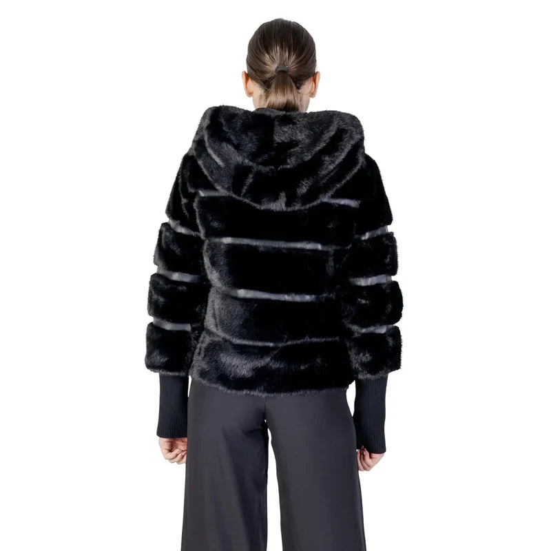 Schwarzer Kapuzen-Blazer aus Polyester für Damen