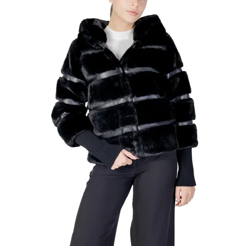 Schwarzer Kapuzen-Blazer aus Polyester für Damen