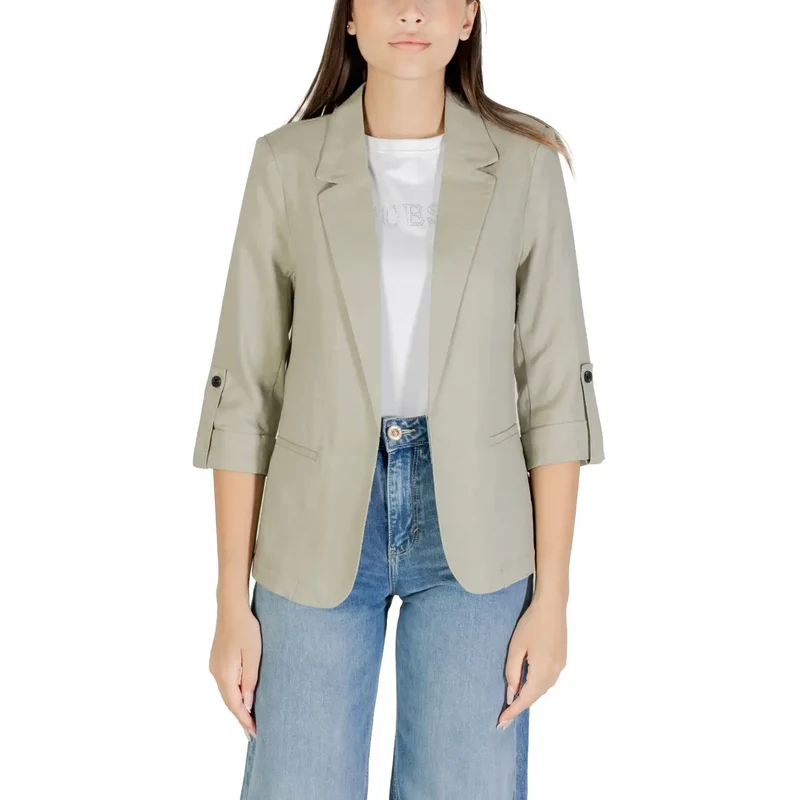 Grüner Leinen-Viskose-Blazer mit Dreiviertärmsärmeln