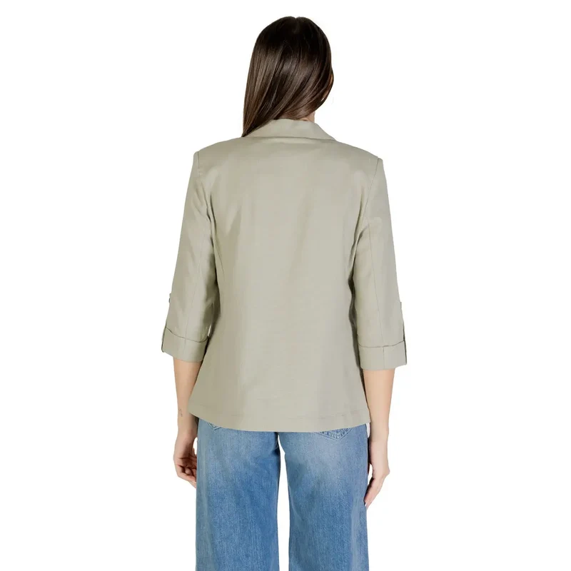 Grüner Leinen-Viskose-Blazer mit Dreiviertärmsärmeln