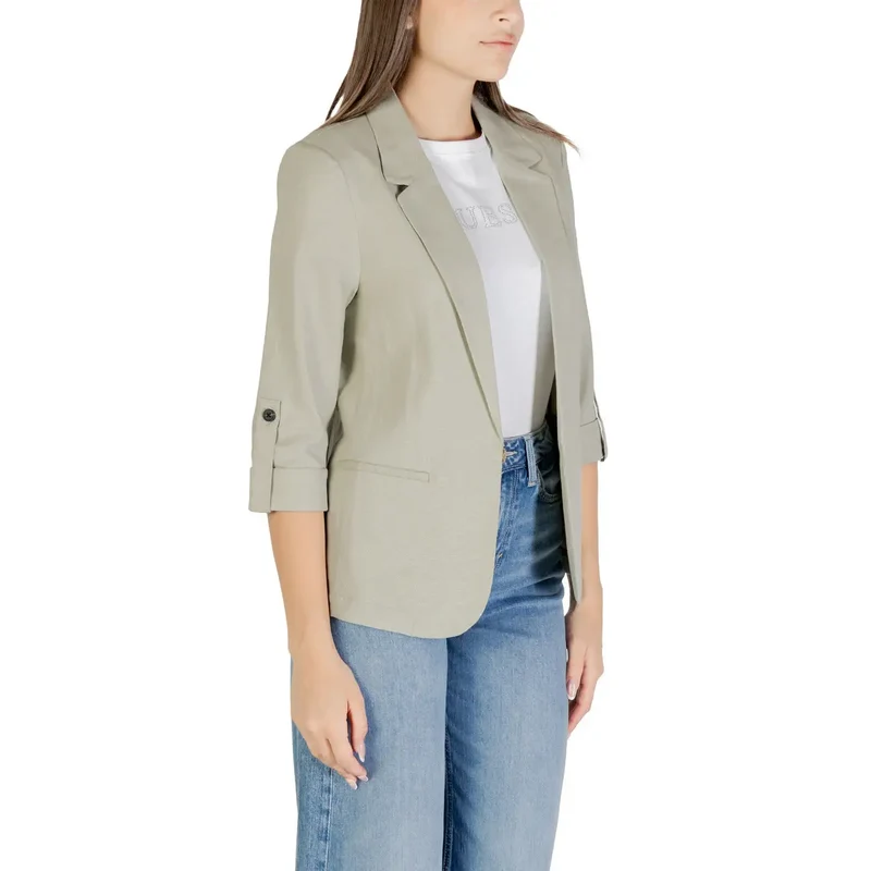 Grüner Leinen-Viskose-Blazer mit Dreiviertärmsärmeln