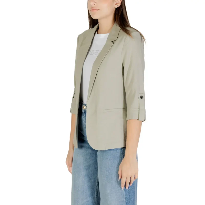 Grüner Leinen-Viskose-Blazer mit Dreiviertärmsärmeln