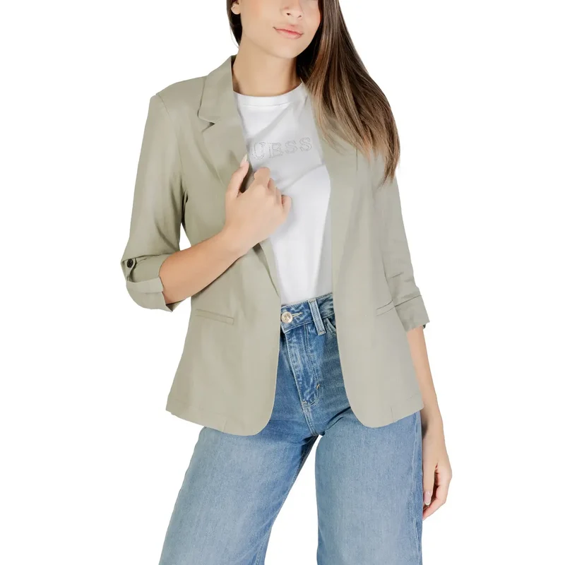 Grüner Leinen-Viskose-Blazer mit Dreiviertärmsärmeln