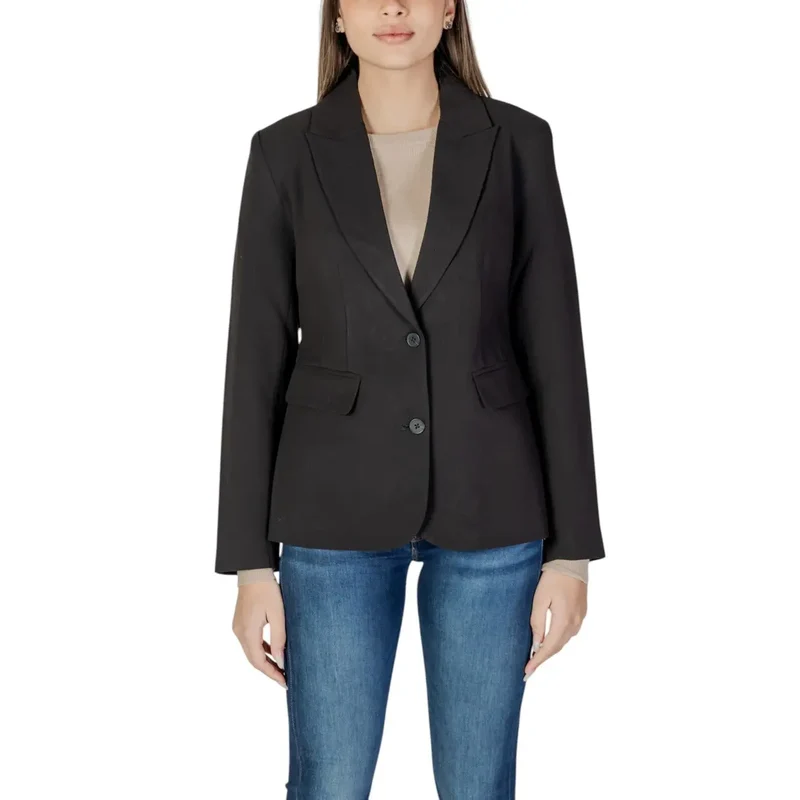 Schwarzer Langarm-Blazer mit Reverskragen und Vordertaschen