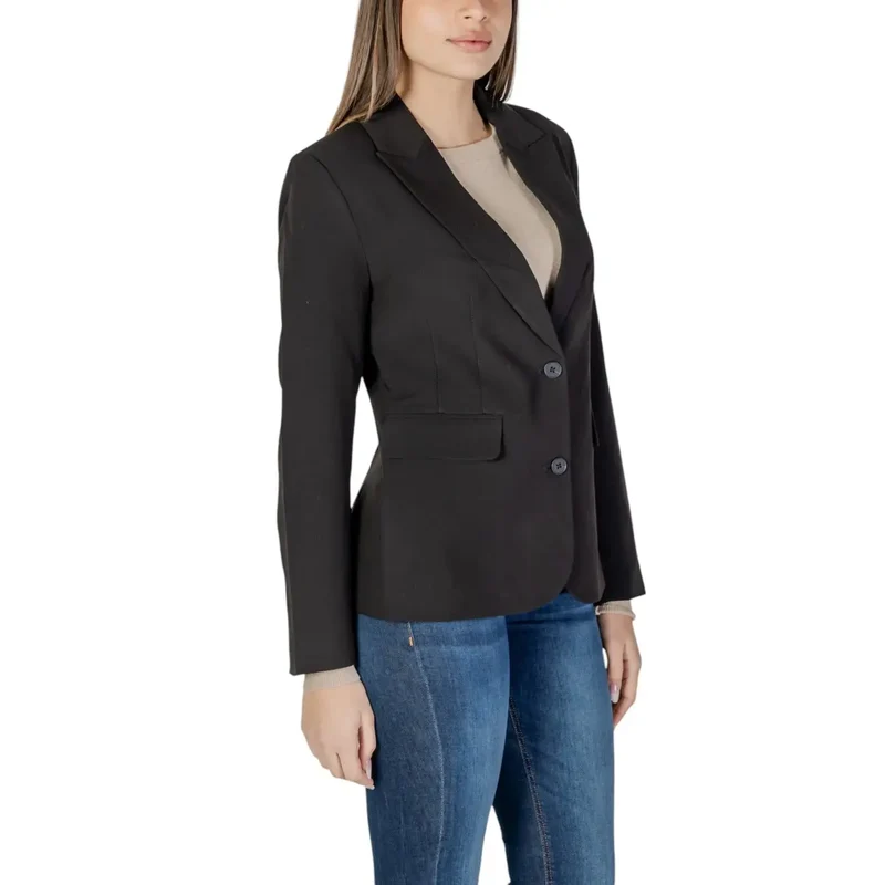 Schwarzer Langarm-Blazer mit Reverskragen und Vordertaschen