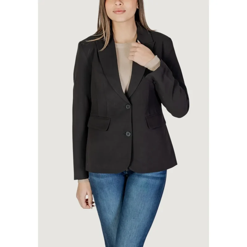 Schwarzer Langarm-Blazer mit Reverskragen und Vordertaschen