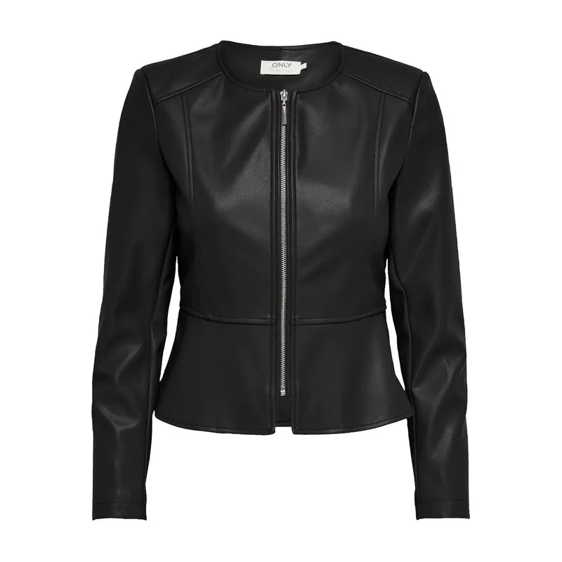 Schwarzer Polyurethan-Langer Blazer mit Reißverschluss für Damen