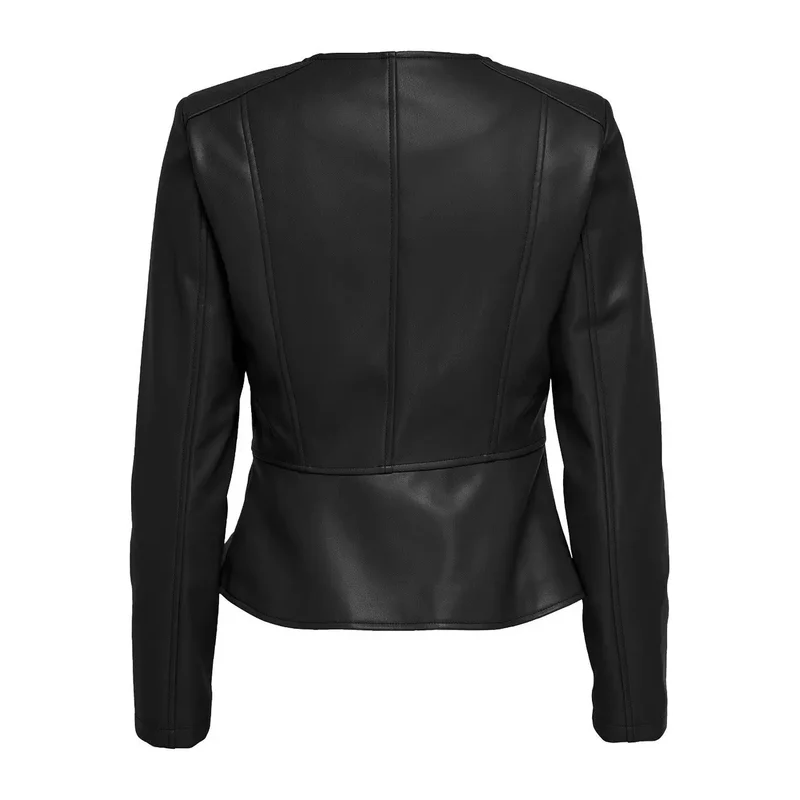 Schwarzer Polyurethan-Langer Blazer mit Reißverschluss für Damen