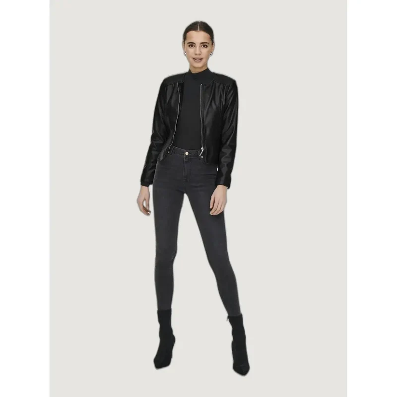 Schwarzer Polyurethan-Langer Blazer mit Reißverschluss für Damen