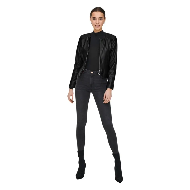 Schwarzer Polyurethan-Langer Blazer mit Reißverschluss für Damen
