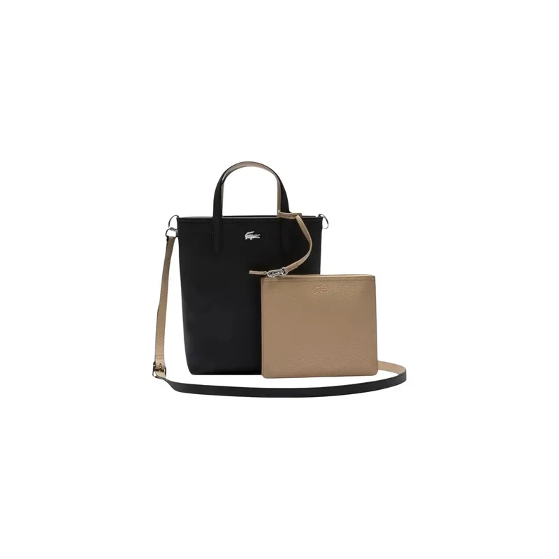 Lacoste Schwarze Reißverschluss-Handtasche mit Schultergurt und Innentasche