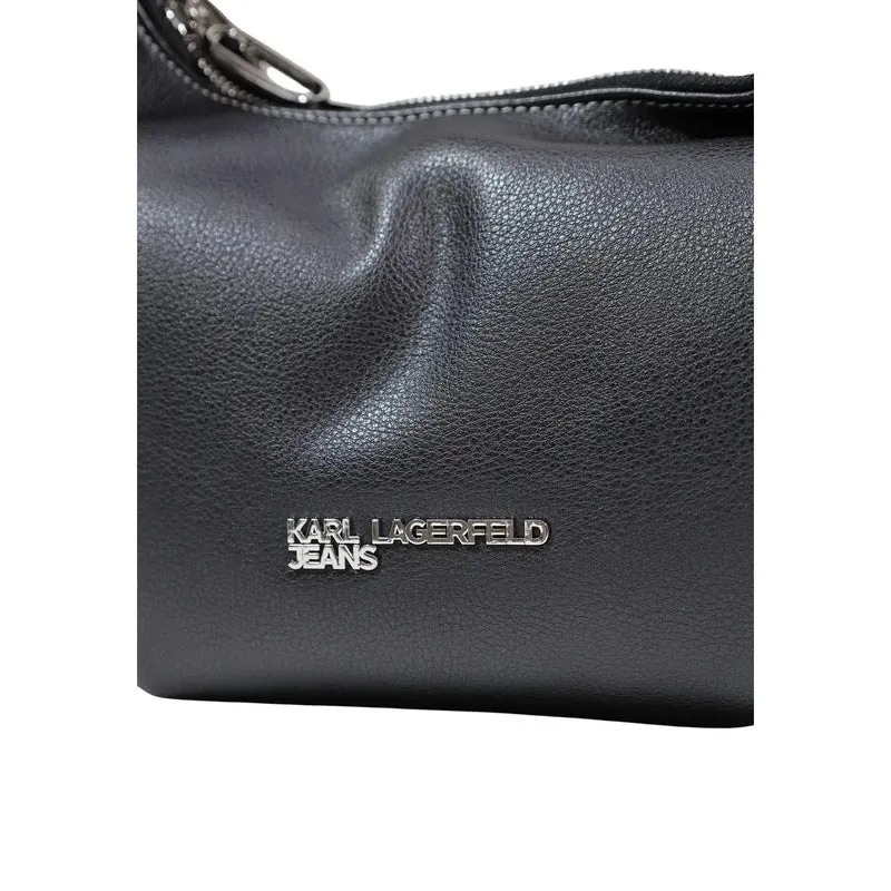 Karl Lagerfeld Schwarze Polyurethan-Handtasche mit Reißverschlusstaschen