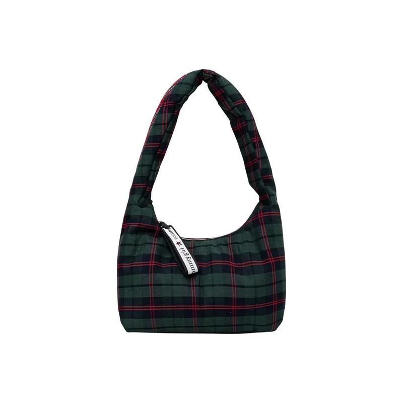 Tommy Hilfiger Grüner Karo-Reißverschluss-Handtasche mit Innentasche