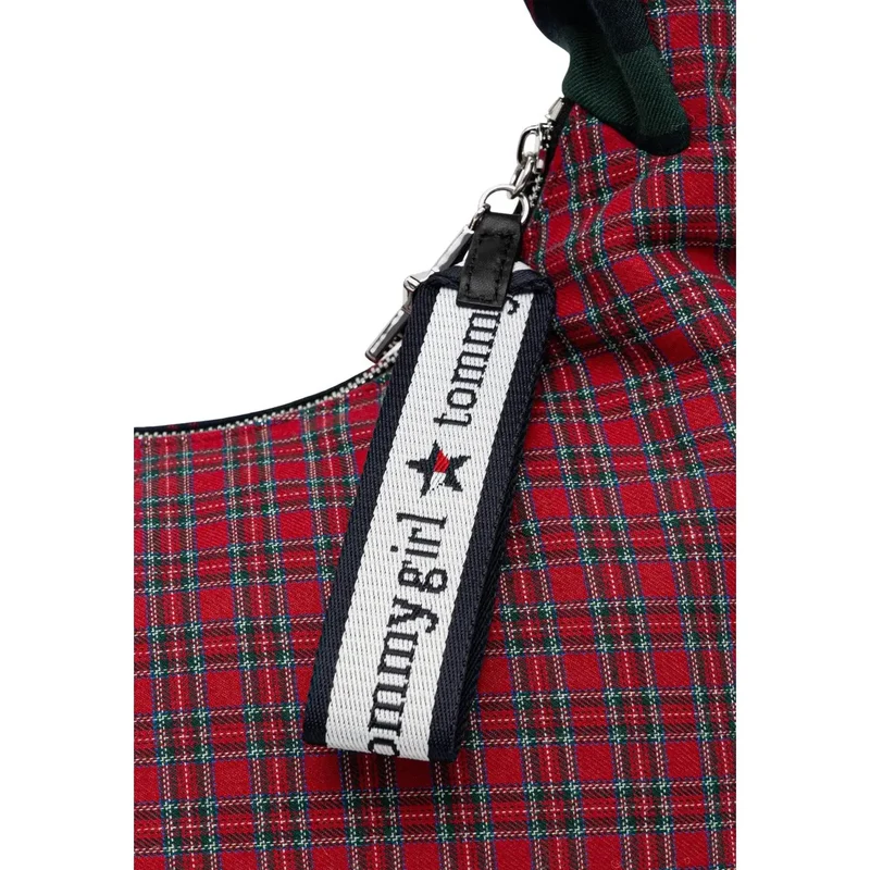 Tommy Hilfiger Grüner Karo-Reißverschluss-Handtasche mit Innentasche
