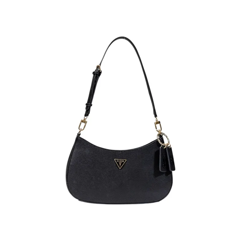 Schwarze Polyurethan-Handtasche mit Reißverschlusstasche