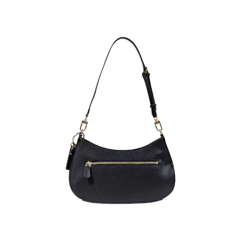 Schwarze Polyurethan-Handtasche mit Reißverschlusstasche