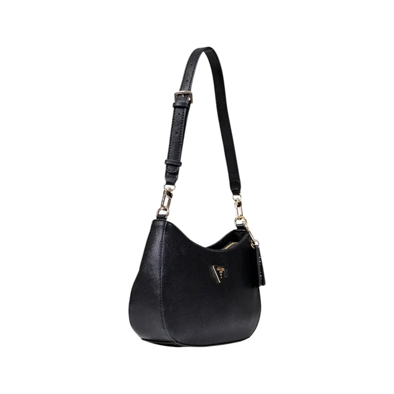 Schwarze Polyurethan-Handtasche mit Reißverschlusstasche