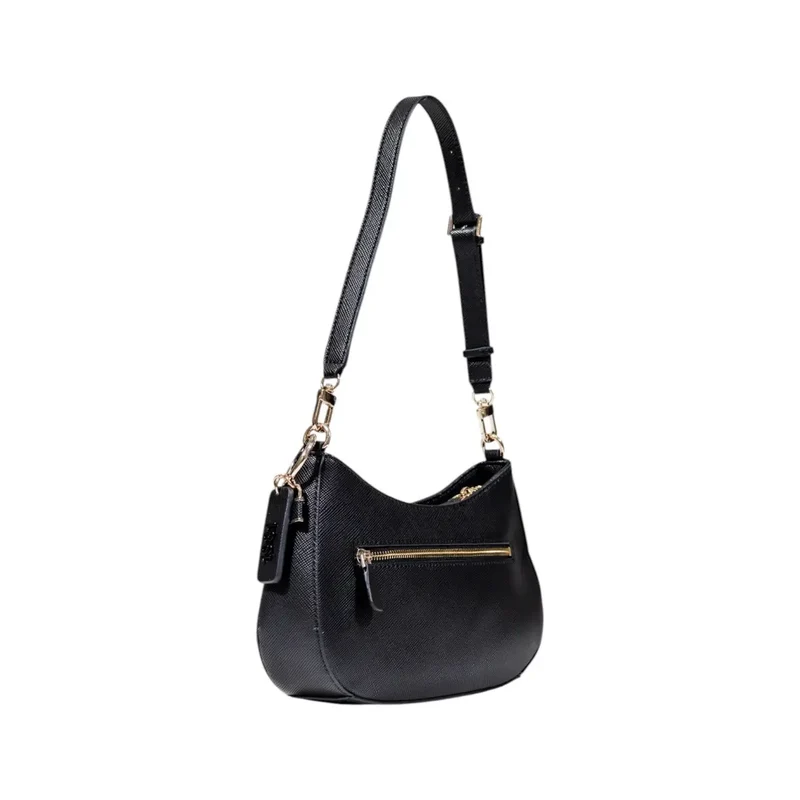 Schwarze Polyurethan-Handtasche mit Reißverschlusstasche