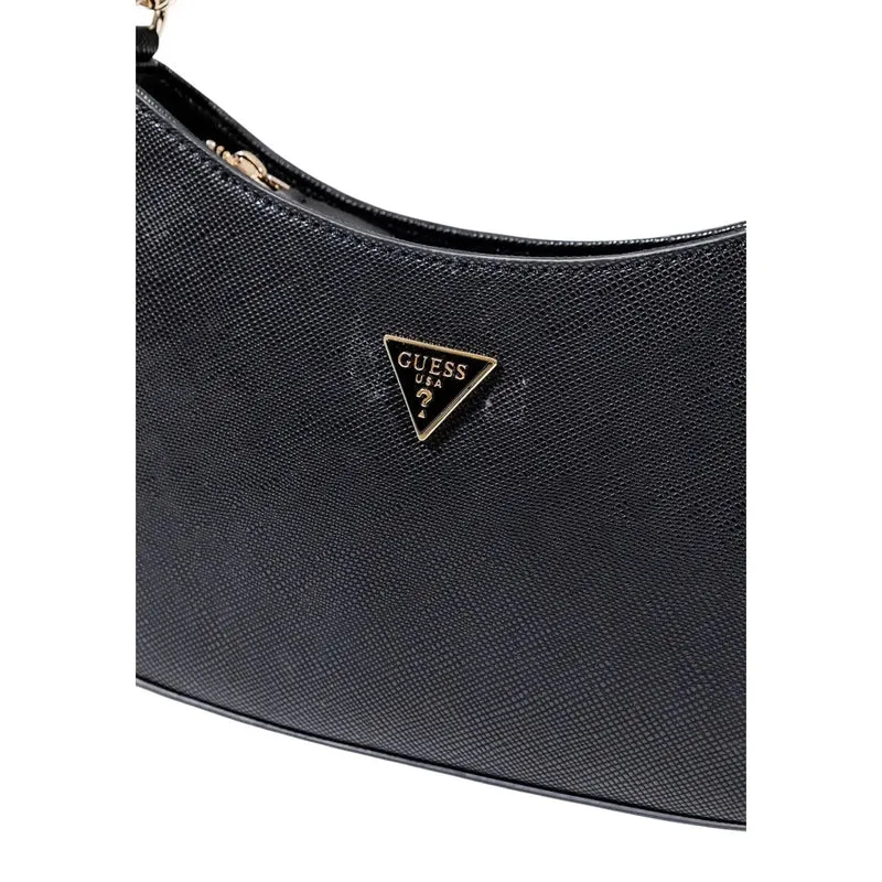 Schwarze Polyurethan-Handtasche mit Reißverschlusstasche