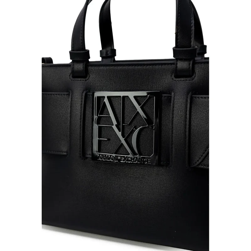 Armani Exchange Schwarze Polyurethan-Handtasche mit Schultergurt