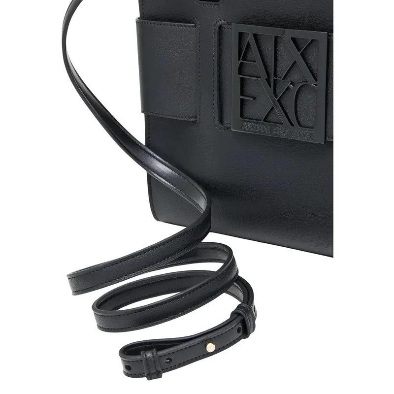Armani Exchange Schwarze Polyurethan-Handtasche mit Schultergurt