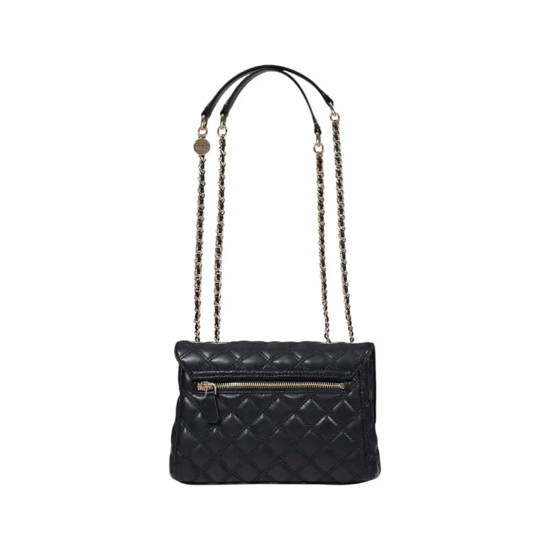 Raten Sie: Schwarze Handtasche mit Magnetverschluss und mehreren Taschen
