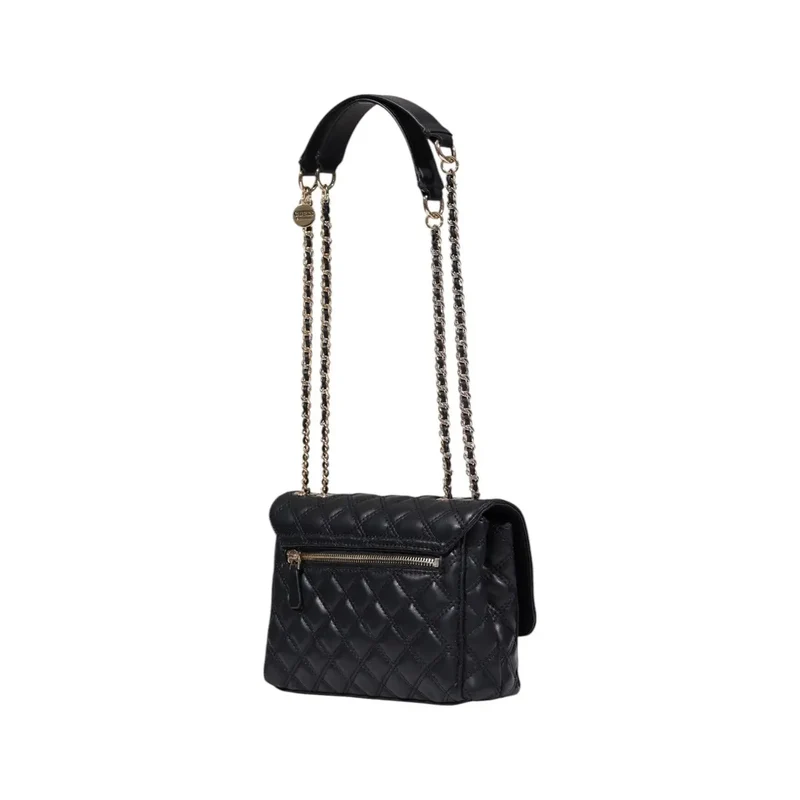 Raten Sie: Schwarze Handtasche mit Magnetverschluss und mehreren Taschen