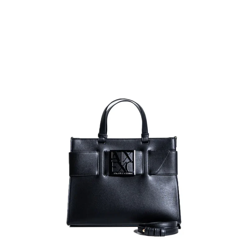 Armani Exchange Schwarze Kunstleder-Handtasche mit Schulterriemen