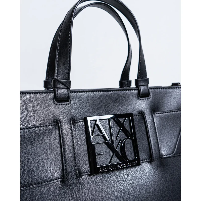 Armani Exchange Schwarze Kunstleder-Handtasche mit Schulterriemen