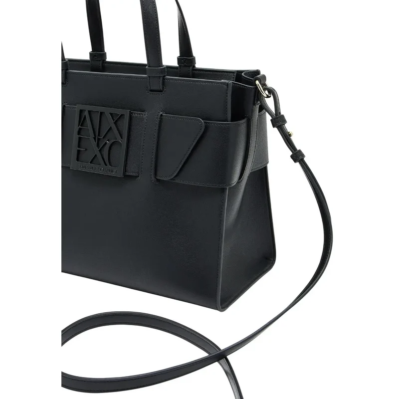 Armani Exchange Schwarze Kunstleder-Handtasche mit Schulterriemen