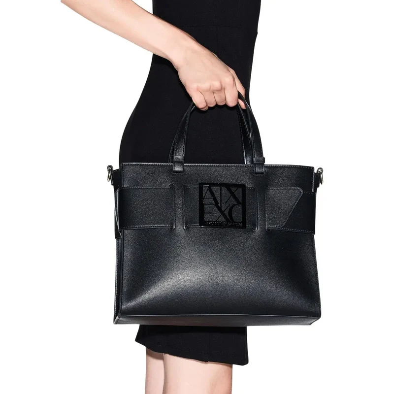 Armani Exchange Schwarze Kunstleder-Handtasche mit Schulterriemen