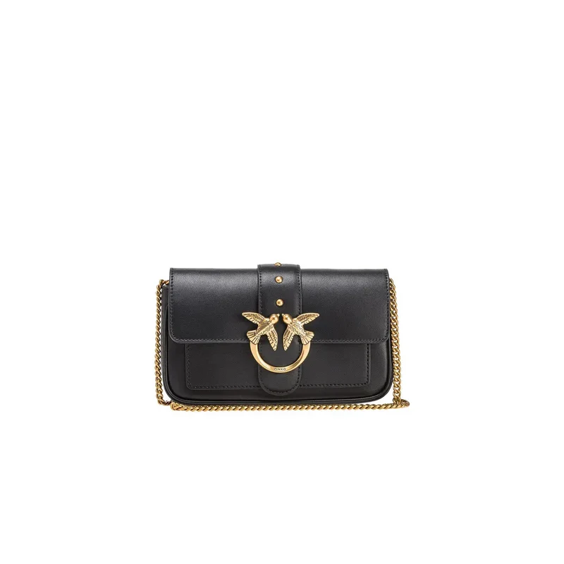 Pinko Schwarze Ledertasche mit Schultergurt und Innentasche