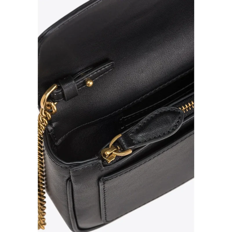 Pinko Schwarze Ledertasche mit Schultergurt und Innentasche