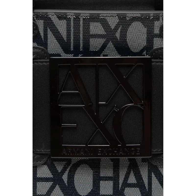 Armani Exchange schwarze bedruckter Polyurethan-Handtasche mit Tragegurt